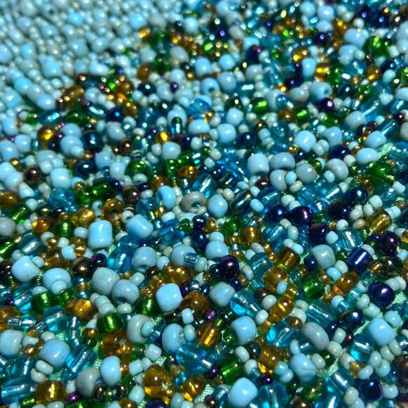 Handcrafted Beaded Clutch Bag Turquoise & Brown Beads Boho Chic Evening Purse - Picture 6 of 9